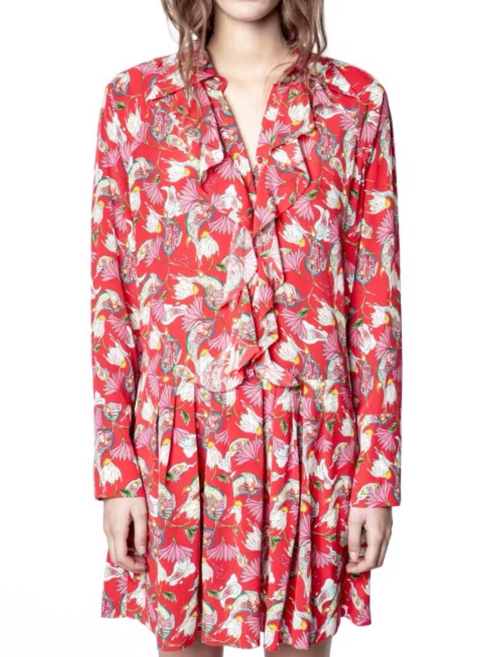 Zadig & Voltaire Ruska Floral Mini Dress Red Floral Silk